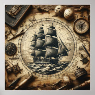 Affiche Ancien bateau à voile pirate 4