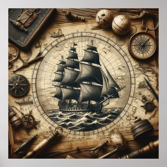 Affiche Ancien bateau à voile pirate 4 (Devant)