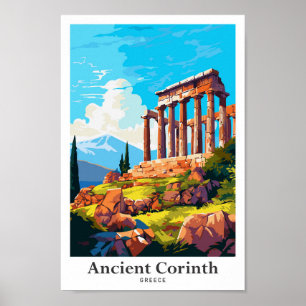 Affiche Ancien Corinthe Grèce Voyage Illustration Vintage