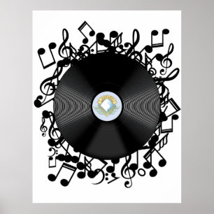Affiche Ancien disque de vinyle et notes musicales