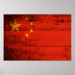 Affiche Ancien drapeau de la Chine en bois