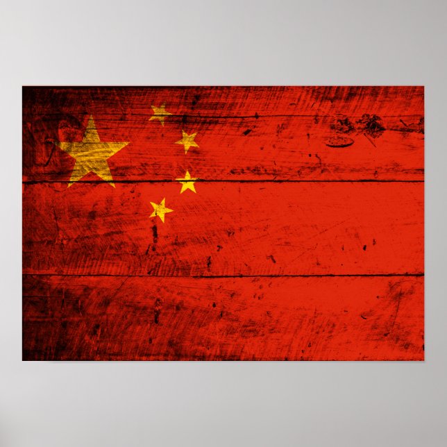 Affiche Ancien drapeau de la Chine en bois (Devant)
