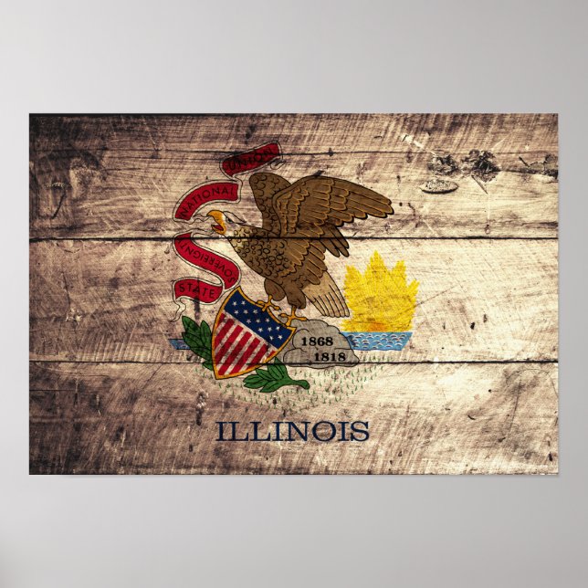 Affiche Ancien drapeau de l'Illinois en bois ; (Devant)