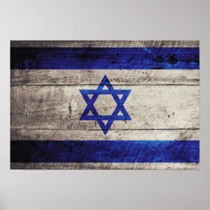 Affiche Ancien drapeau Israël en bois