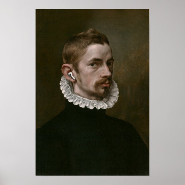 Affiche Ancien portrait d'homme avec écouteurs. (Devant)