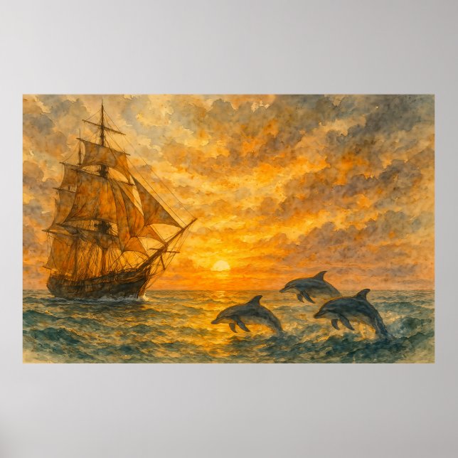 Affiche Ancien Sunset de navire (Devant)