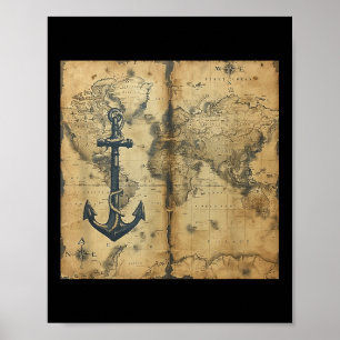 Affiche Ancienne Ancre de Voilier Pirate Naustique Oc