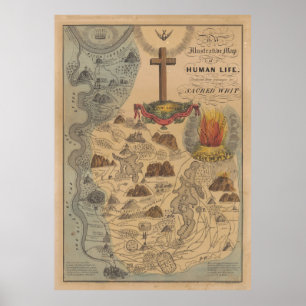 Affiche Ancienne carte biblique de l'Église sacrée (1847)