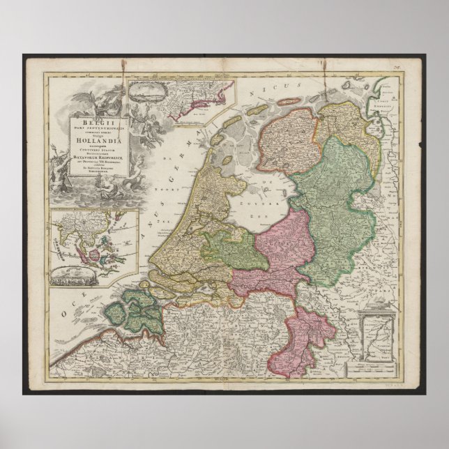 Affiche Ancienne carte de Belgique et des Pays-Bas de 1702 (Devant)