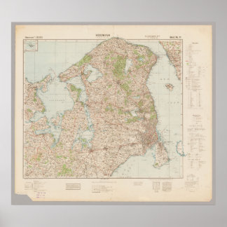 Affiche Ancienne carte de Copenhague 1941, Danemark Affich