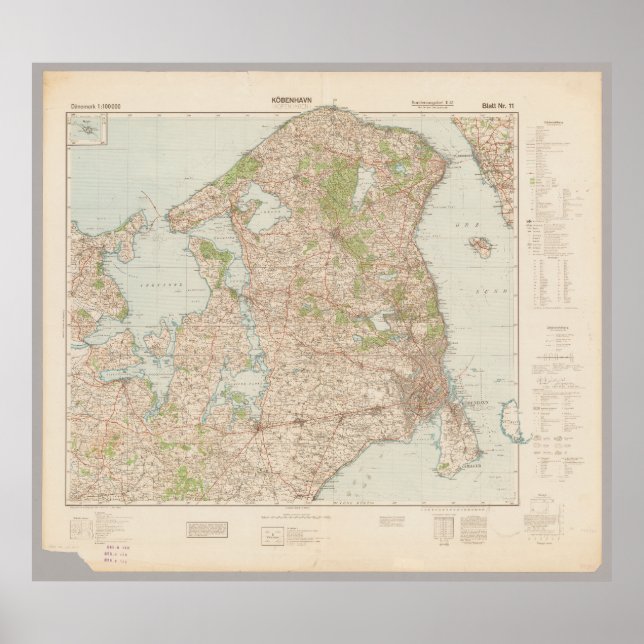 Affiche Ancienne carte de Copenhague 1941, Danemark Affich (Devant)