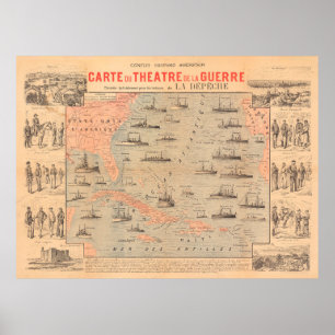 Affiche Ancienne carte de la guerre espagnole américaine (