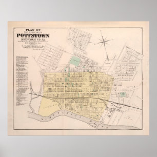 Affiche Ancienne carte de l'AP de Pottstown (1871)
