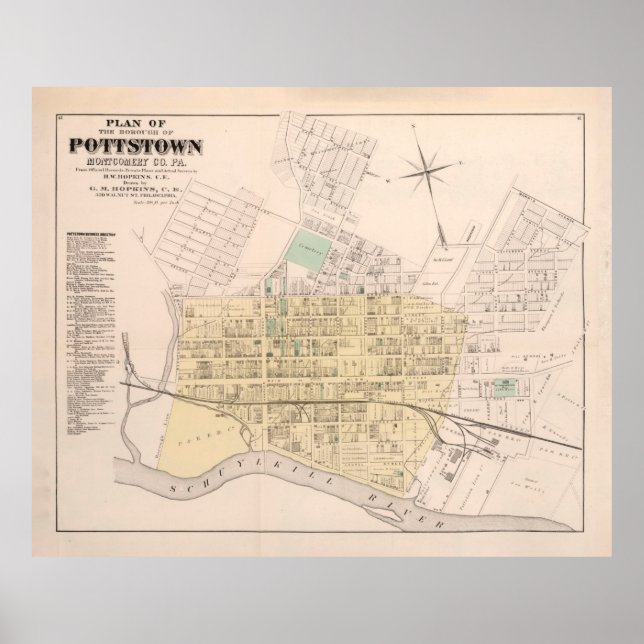 Affiche Ancienne carte de l'AP de Pottstown (1871) (Devant)