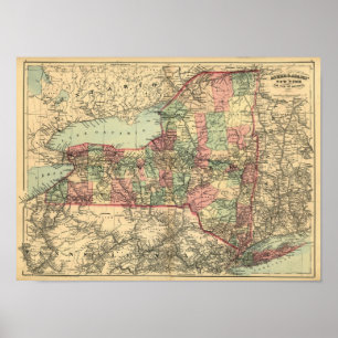 Affiche Ancienne carte de l'État de New York 1871