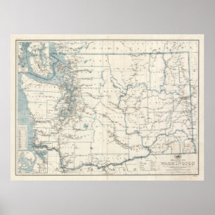 Affiche Ancienne carte de l'État de Washington (1925)
