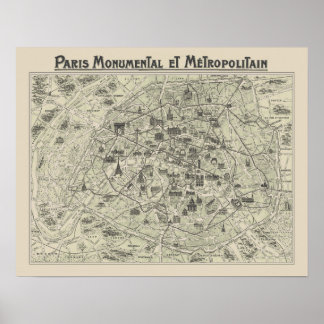 Affiche Ancienne Carte De Paris