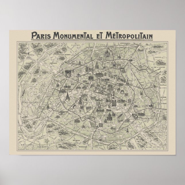 Affiche Ancienne carte de Paris (Devant)