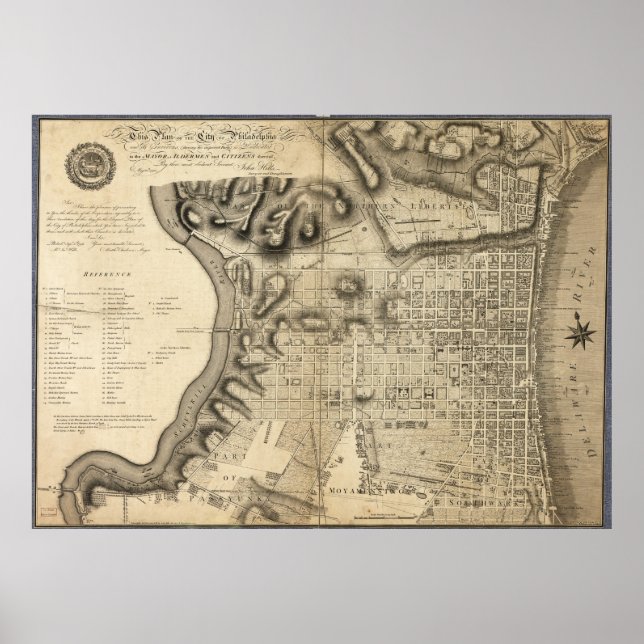 Affiche Ancienne carte de Philadelphie Pennsylvanie de 179 (Devant)
