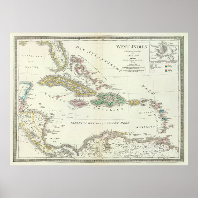 Affiche Ancienne carte des Caraïbes (1855) (Devant)