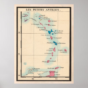 Affiche Ancienne carte des Petites Antilles (1844) Caraïb