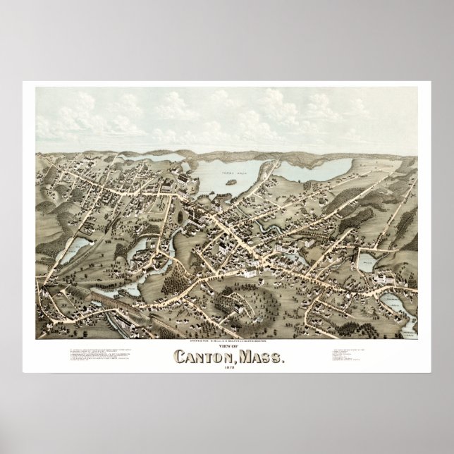Affiche Ancienne carte du Canton, Massachusetts en 1878 (Devant)