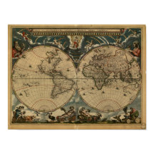 Ancienne carte du monde - 1664