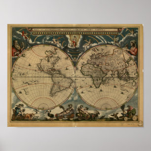 Affiche Ancienne carte du monde - 1664