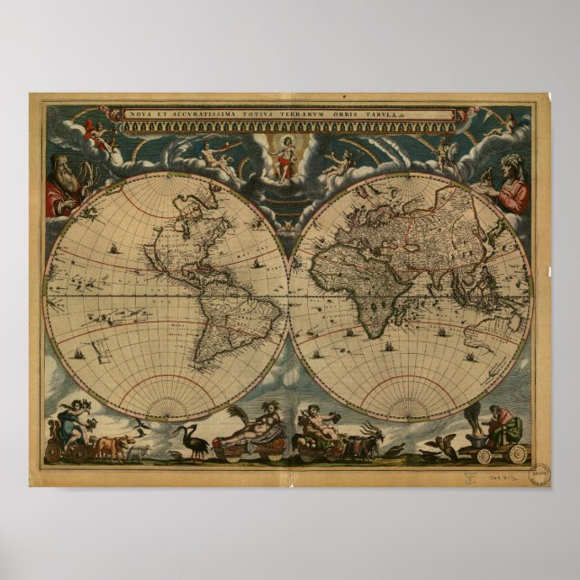 Affiche Ancienne carte du monde - 1664 (Devant)