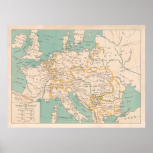 Affiche Ancienne carte européenne (1913) Continent europ