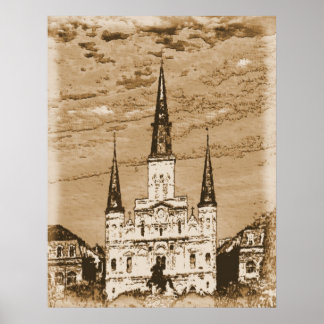 Affiche Ancienne cathédrale Vintage Saint-Louis Quartier f