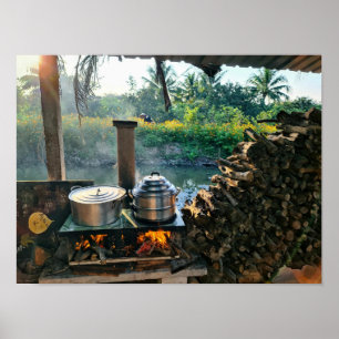 Affiche Ancienne cuisine dans le rural vietnamien