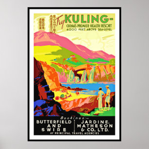 Affiche ancienne de la station balnéaire de Kuling