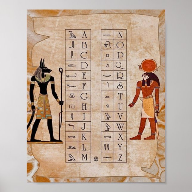 Affiche ancienne de l'alphabet hiéroglyphique égyp (Devant)