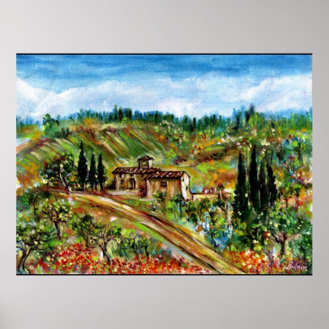 AFFICHE ANCIENNE FERME DANS LE PAYSAGE TOSCANE (Devant)