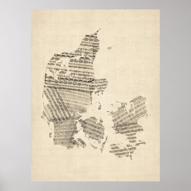 Affiche Ancienne feuille de musique Carte du Danemark (Devant)