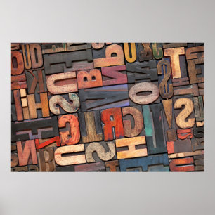 Affiche ancienne lettrerpresse blocs ing avec encre couleu