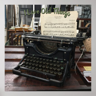 Affiche Ancienne machine à écrire et feuille de musique