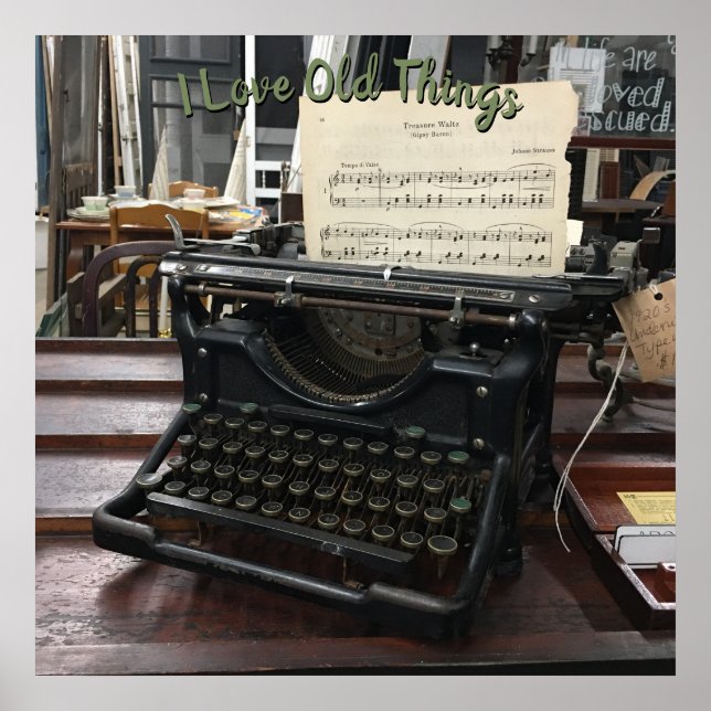 Affiche Ancienne machine à écrire et partitions (Devant)