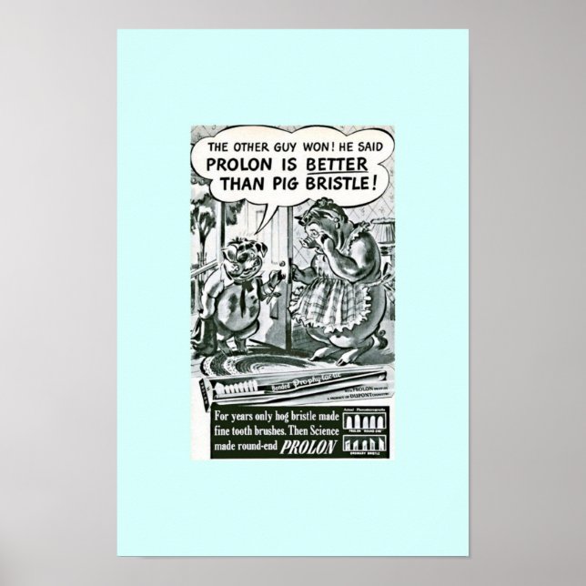 Affiche Ancienne Pub pour brosse à dents amusante : Cochon (Devant)