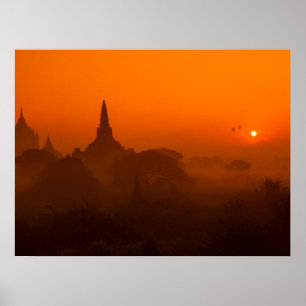 Affiche Anciens Temples coucher de soleil brun à air chaud