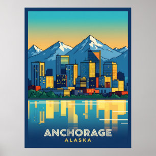 Affiche Ancrage Alaska skyline avec montagnes et eau