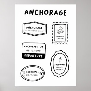 Affiche Ancrage - Collection de timbres de voyage Vintag