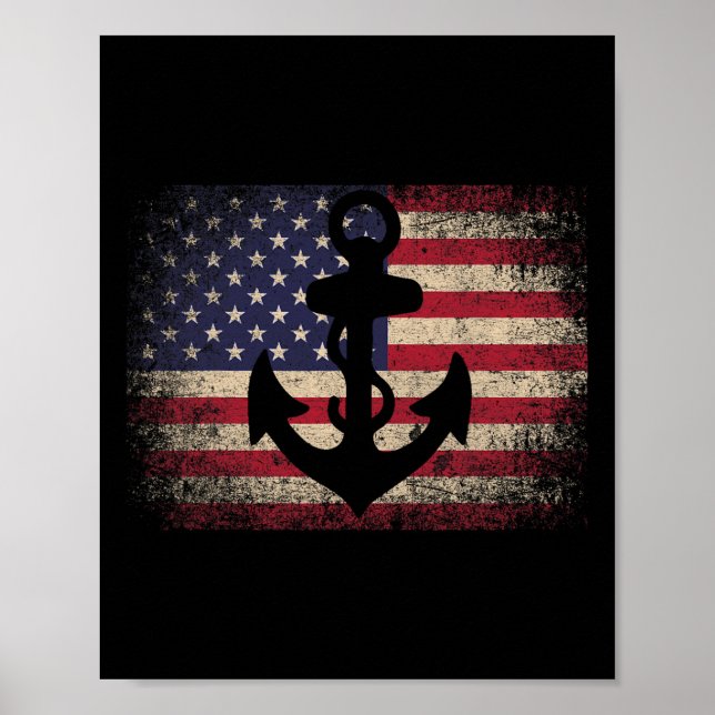 Affiche Ancre 4 juillet Drapeau américain cadeau - Bateau  (Devant)