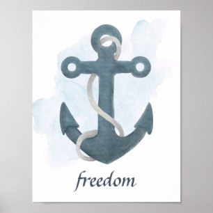 Affiche Ancre Bleu Blanc Thème Marin Océanique