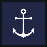 Affiche Ancre bleue marine<br><div class="desc">Poster nautique minimaliste moderne avec ancre blanche sur arrière - plan bleu marine. Parfait comme décor de maison de plage,  cadeau de ménage et plus encore.</div>