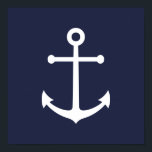 Affiche Ancre bleue marine<br><div class="desc">Poster nautique minimaliste moderne avec ancre blanche sur arrière - plan bleu marine. Parfait comme décor de maison de plage,  cadeau de ménage et plus encore.</div>