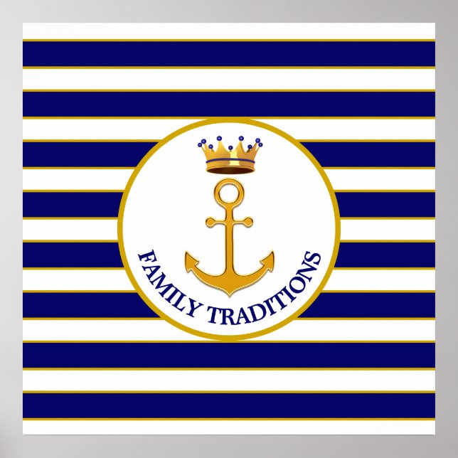 Affiche Ancre couronne et or sur bleu et blanc (Devant)