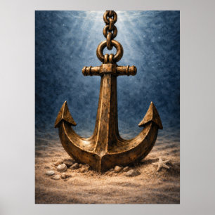 Affiche Ancre de bronze sous-marine océan