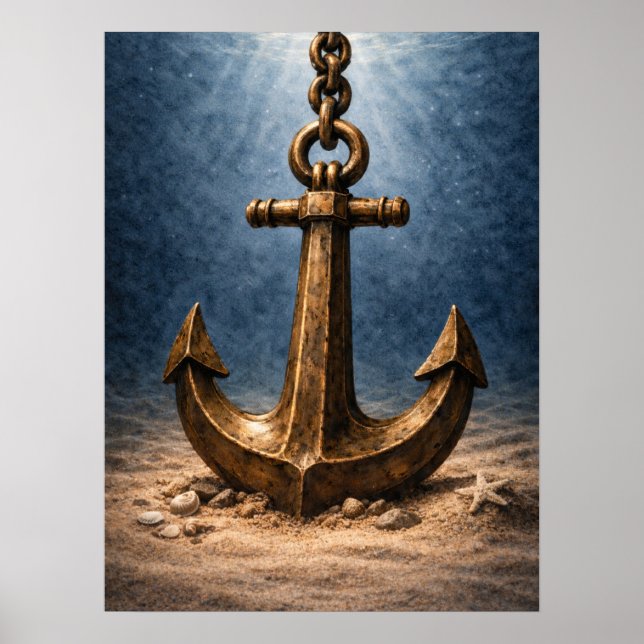Affiche Ancre de bronze sous-marine océan (Devant)